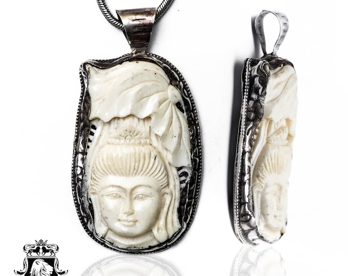 Buddha Sheltered by Lotus Carving Pendant & FREE 3MM Italian 925 Sterling Silver Chain N205