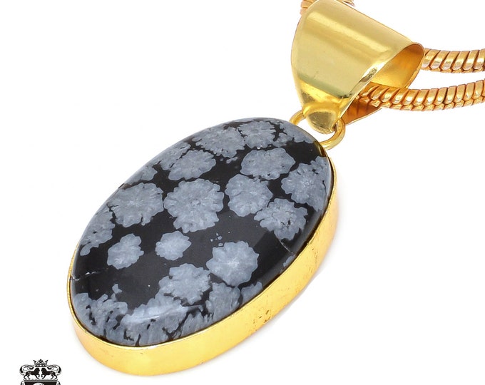 Snowflake Obsidian Pendant Necklaces & FREE 3MM Italian 925 Sterling Silver Chain GPH77