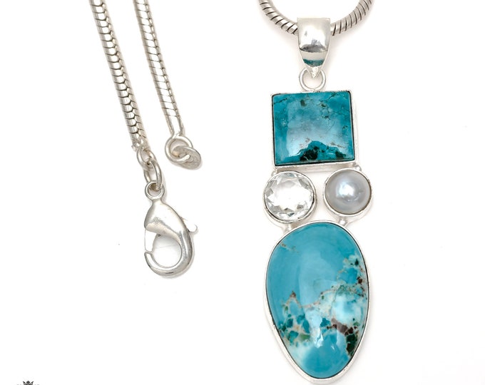 Candelaria Turquoise 925 Sterling Silver Pendant & 3MM Italian 925 Sterling Silver Chain P6497