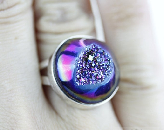 Size 6.5 TITANIUM DRUSY DRUZY Fine 925 Sterling Silver Ring (Nickel Free) r1125