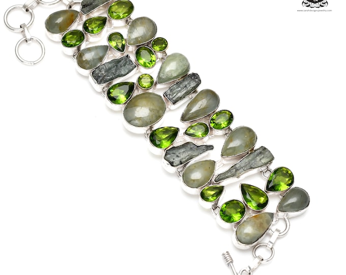 Labradorite Peridot Green KYANITE 925 Sterling Silver Bracelet B3422