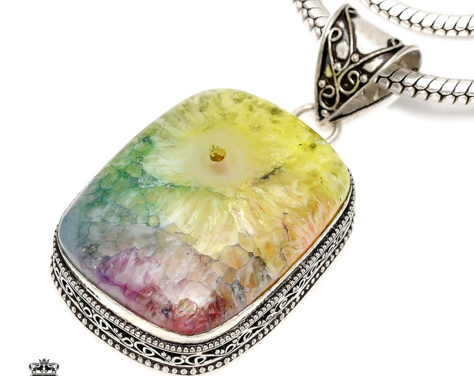 COLORED Irradiated STALACTITE Pendant & FREE 3MM Italian 925 Sterling Silver Chain V1231