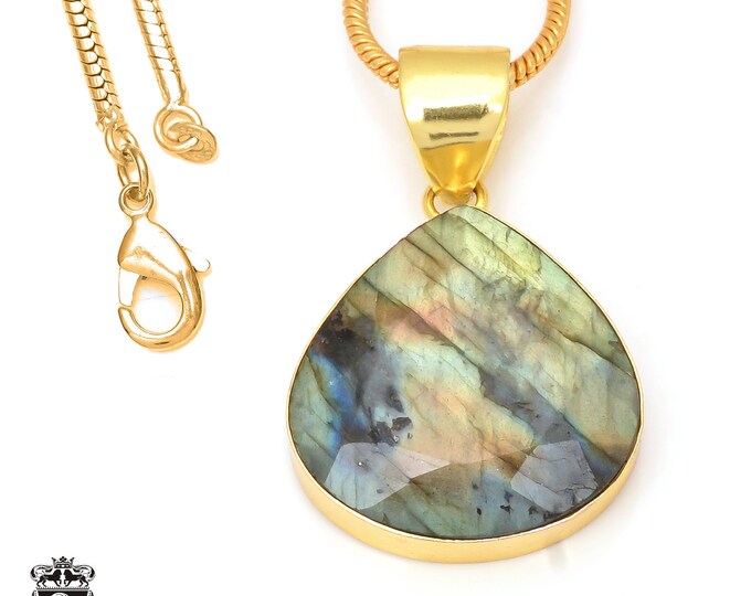 Faceted Labradorite Pendant Necklaces & FREE 3MM Italian 925 Sterling Silver Chain GPH114