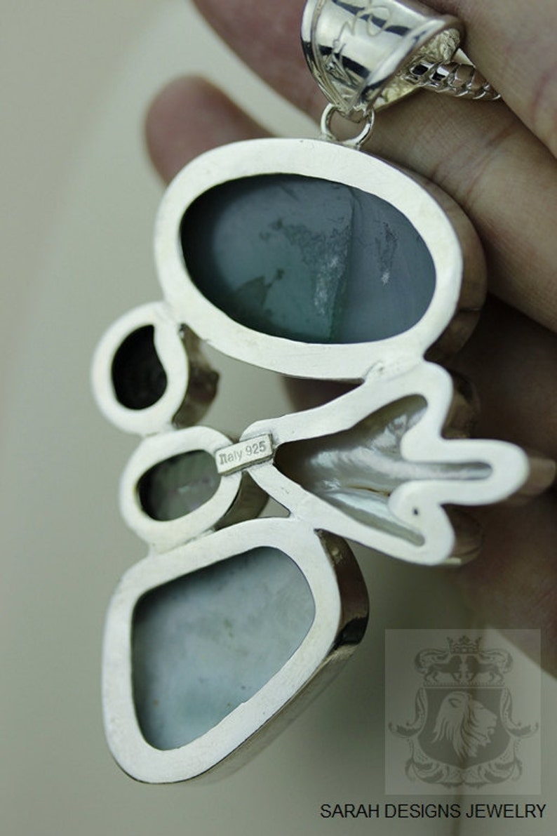 Biwa Mabe Pearl WINDOW Druzy LARIMAR AMMONITE 925 S0LID Sterling Silver Pendant 4mm Snake Chain /& Free Worldwide Express Shipping mp45