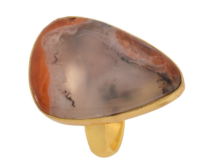 Size 10.5 - Size 12 Laguna Lace Agate Ring Meditation Ring 24K Gold Ring GPR1355