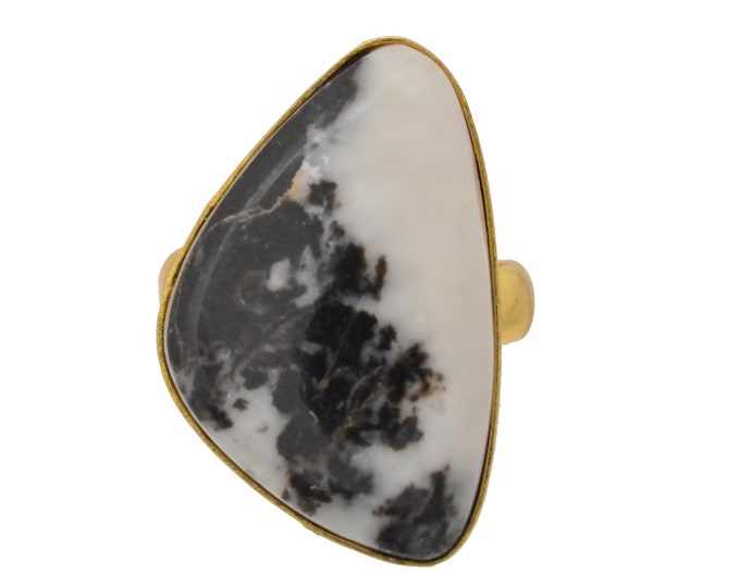 Size 7.5 - Size 9 Zebra Dolomite Ring Meditation Ring 24K Gold Ring GPR1521