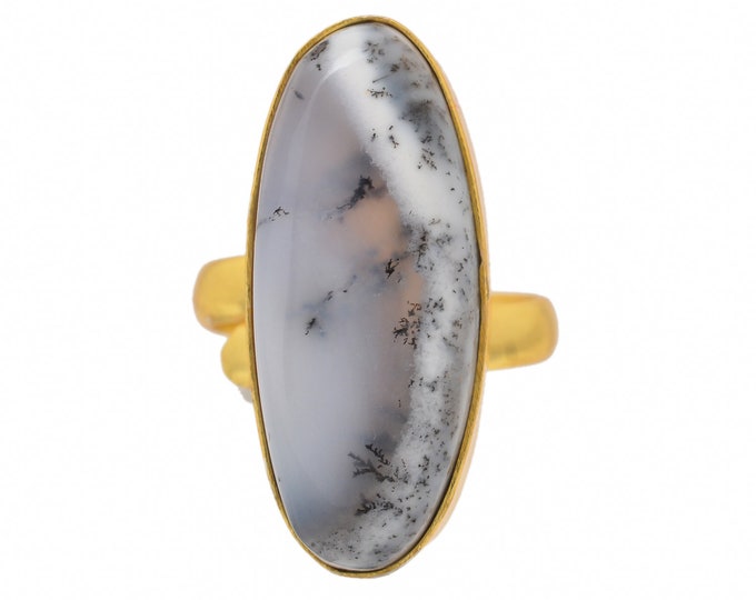 Size 8.5 - Size 10 Dendritic Opal Merlinite Ring Meditation Ring 24K Gold Ring GPR1478