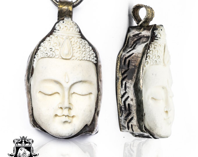 Praying Buddha Carving Pendant & FREE 3MM Italian 925 Sterling Silver Chain N98