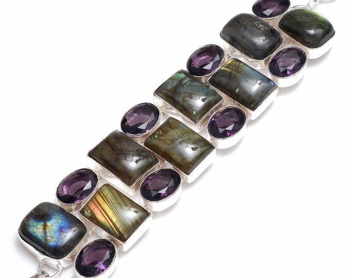 Labradorite Amethyst 925 Sterling Silver Bracelet B4131