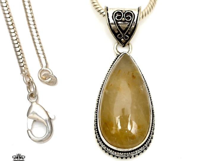 RUTILE RUTILATED Quartz Pendant & FREE 3MM Italian 925 Sterling Silver Chain V1164