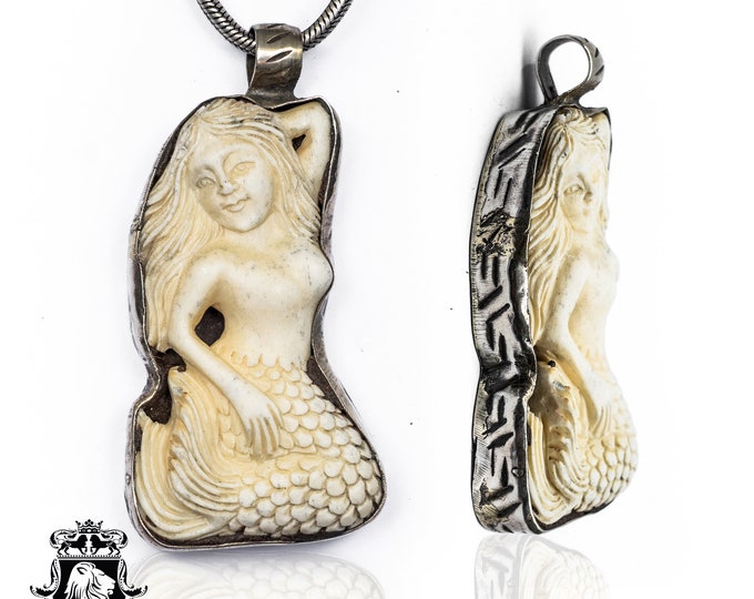 Flaunting Mermaid Carving Pendant & FREE 3MM Italian 925 Sterling Silver Chain N100