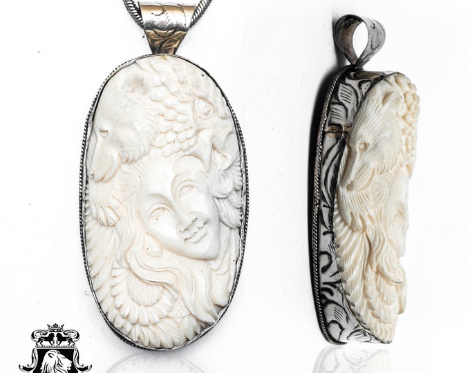 Lady Bear Eagle Carving Pendant & FREE 3MM Italian 925 Sterling Silver Chain N399