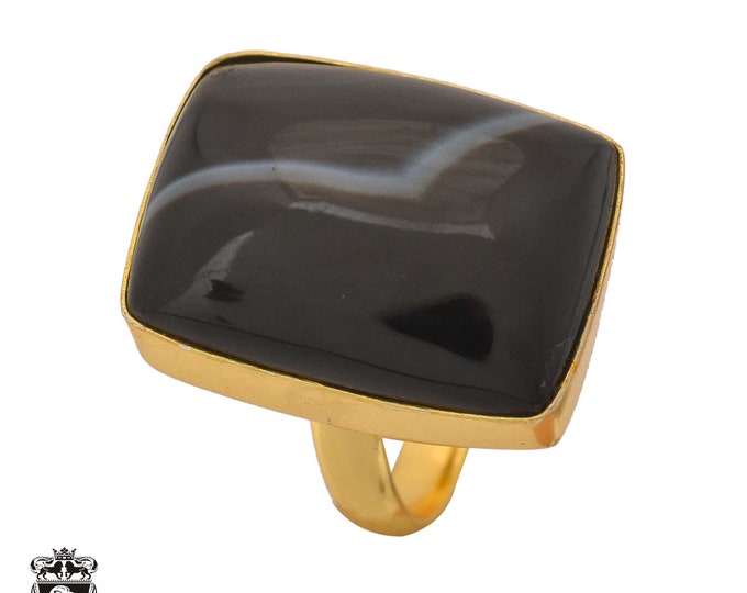 Size 7.5 - Size 9 Banded Agate Ring Meditation Ring 24K Gold Ring GPR1068