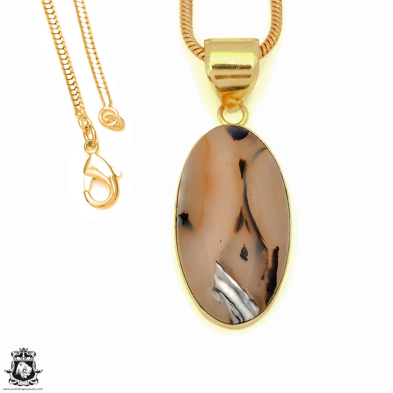 Scenic Agate 24K Gold Plated Pendant 3MM Italian Snake Chain GPH1766