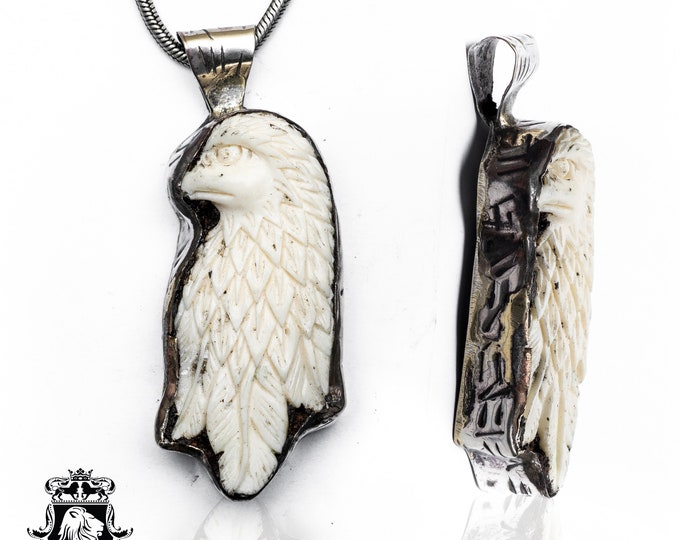 Golden Eagle Carving Pendant & FREE 3MM Italian 925 Sterling Silver Chain N196