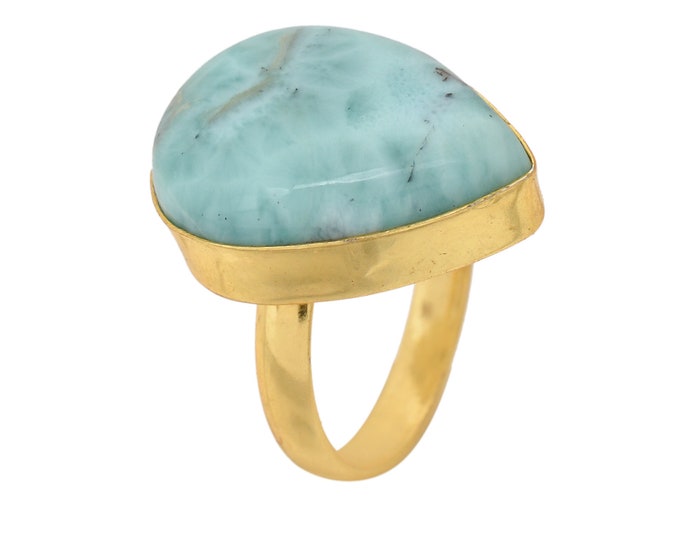 Size 7.5 - Size 9 Larimar Ring Meditation Ring 24K Gold Ring GPR1617