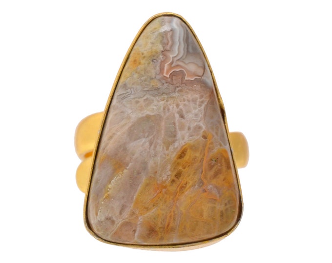 Size 6.5 - Size 8 Crazy Lace Agate Ring Meditation Ring 24K Gold Ring GPR1726