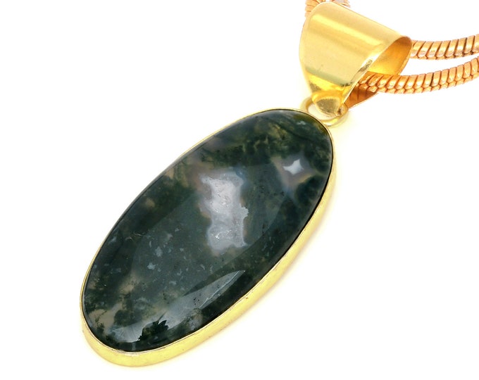 Moss Agate Pendant Necklaces & FREE 3MM Italian 925 Sterling Silver Chain GPH1616