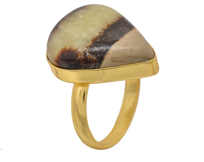 Size 10.5 - Size 12 Septarian Dragon Stone Ring Meditation Ring 24K Gold Ring GPR1421