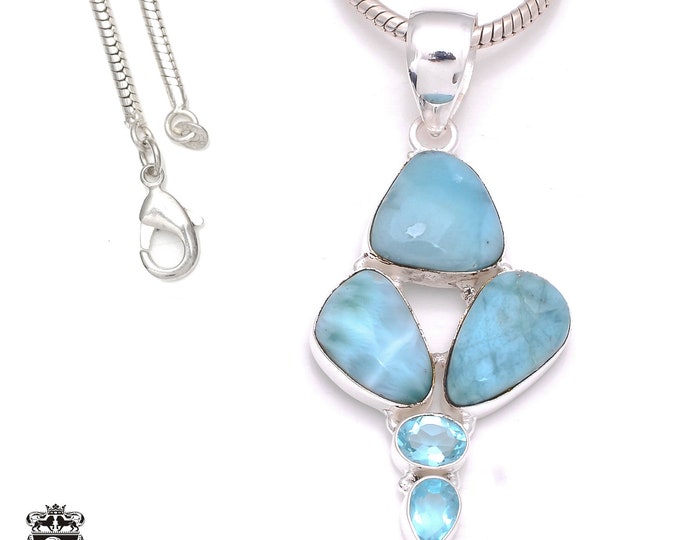 Larimar 925 Sterling Silver Pendant & 3MM Italian 925 Sterling Silver Chain P8012