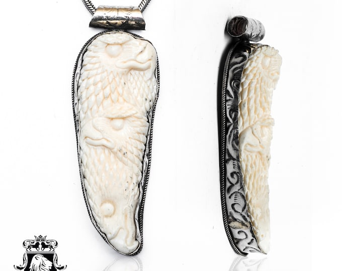 Flock of Bald Eagles Carving Pendant & FREE 3MM Italian 925 Sterling Silver Chain N471