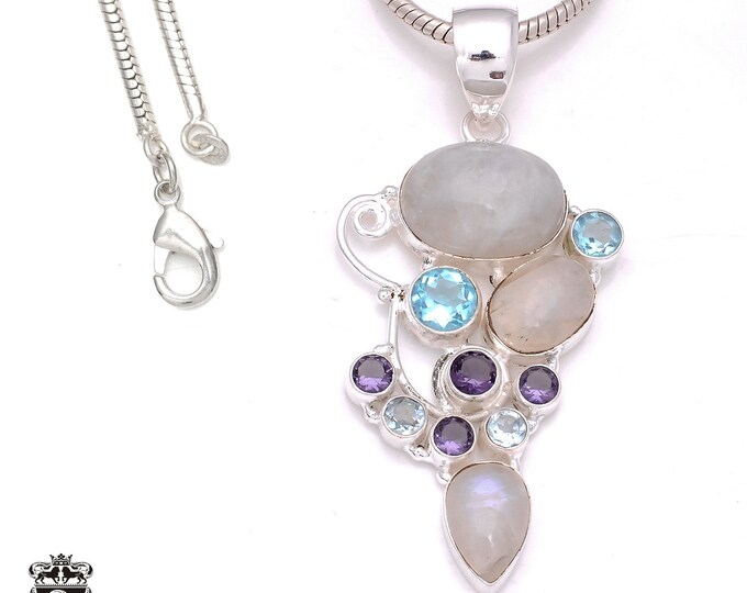 Moonstone 925 Sterling Silver Pendant & 3MM Italian 925 Sterling Silver Chain P8003