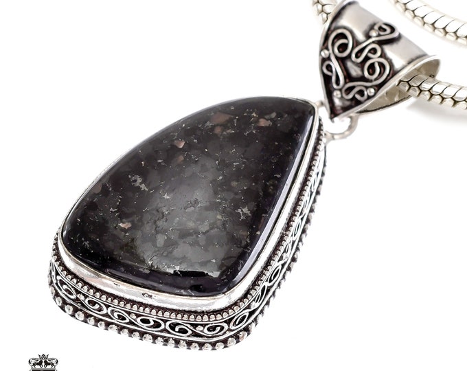 Black Sapphire Obsidian Pendant & FREE 3MM Italian 925 Sterling Silver Chain V908