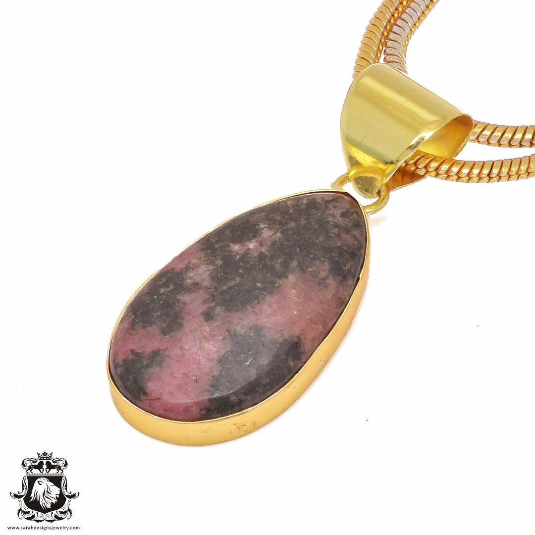 Rhodonite 24K Gold Pendant Necklaces - Etsy UK