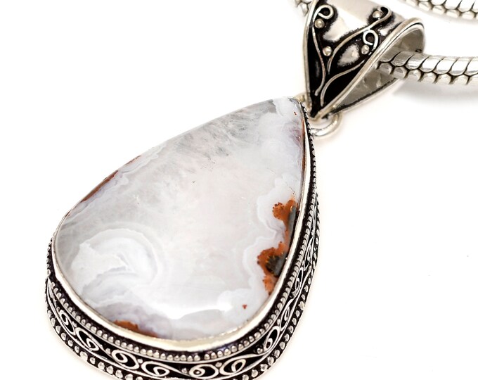 CRAZY Lace AGATE Pendant & FREE 3MM Italian 925 Sterling Silver Chain V1605