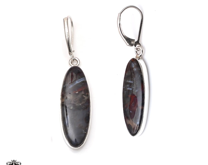 2 Inch Turkish Stick Agate 925 Sterling Silver Dangle & Drop Leverback Earrings E184