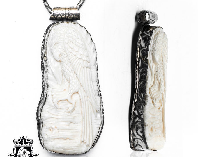 Talon Clutching Golden Eagle Carving Pendant & FREE 3MM Italian 925 Sterling Silver Chain N404