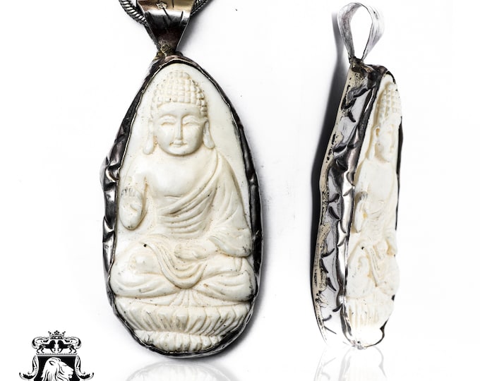 Blessed Hands Buddha Carving Pendant & FREE 3MM Italian 925 Sterling Silver Chain N204