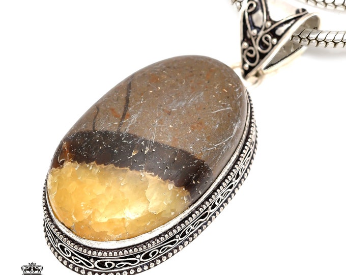 Septarian Dragonstone Birthstone Pendant & FREE 3MM Italian 925 Sterling Silver Chain V966