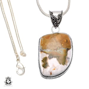RHYOLITE-hanger jaspis regenwoud en GRATIS 2 MM Italiaanse 925 sterlingzilveren ketting V493