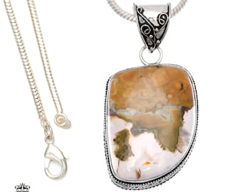 RHYOLITE Rainforest Jasper Pendant & FREE 2MM Italian 925 Sterling Silver Chain V493