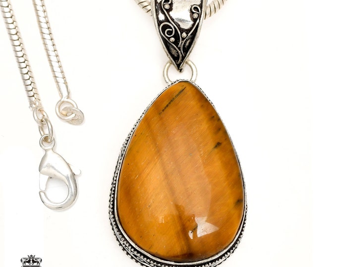 South African TIGER'S EYE Pendant & FREE 3MM Italian 925 Sterling Silver Chain V1331