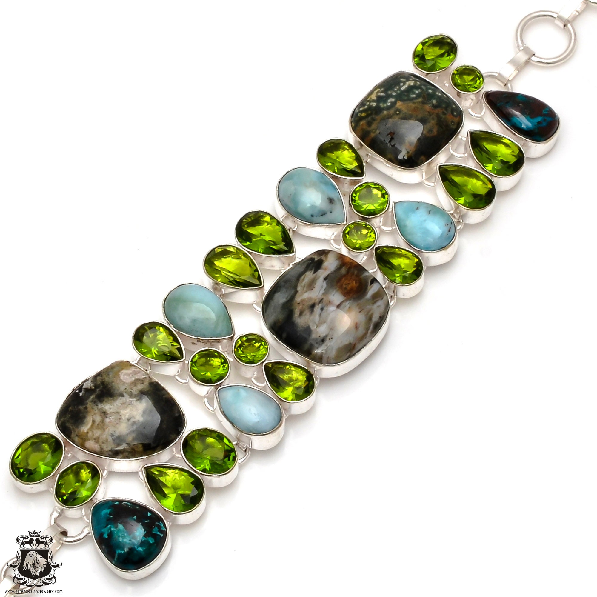 Ocean Jasper Larimar Peridot 925 Sterling Silver Bracelet B3741 Etsy