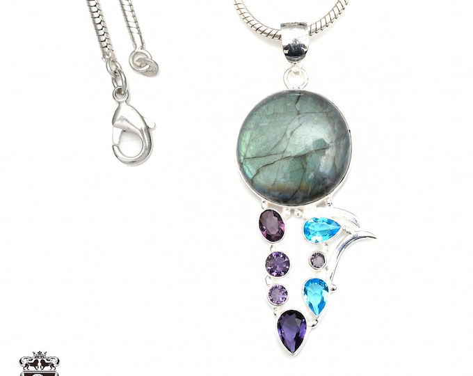 Labradorite 925 Sterling Silver Pendant & 3MM Italian 925 Sterling Silver Chain P9334