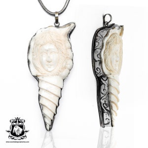 Conch Shell Lady Carving Pendant & FREE 3MM Italian 925 Sterling Silver Chain N470