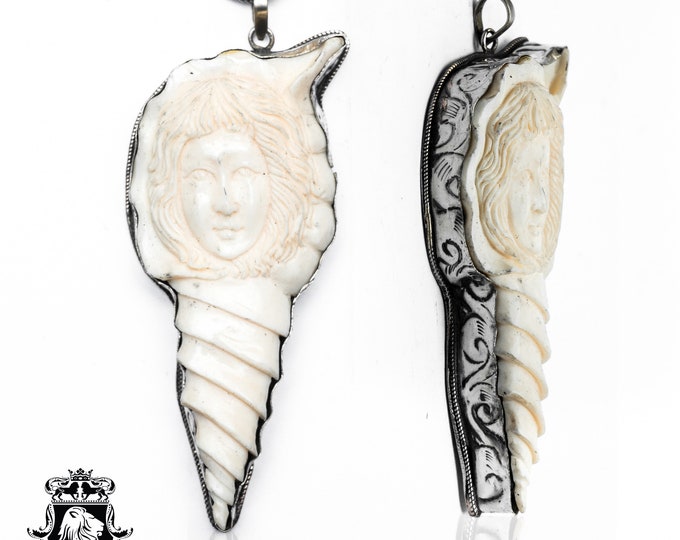 Conch Shell Lady Carving Pendant & FREE 3MM Italian 925 Sterling Silver Chain N470