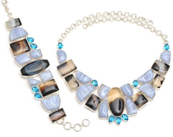 Buy This! Montana Agate Blue Lace Agate Necklace Bracelet SET1010