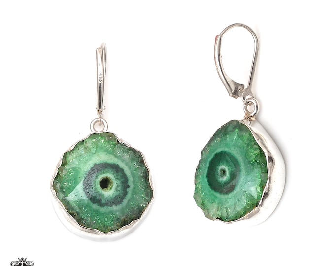 Apple Green Stalactite 925 Sterling Silver Dangle & Drop Leverback Earrings E281