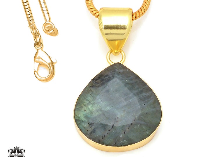Faceted Labradorite Pendant Necklaces & FREE 3MM Italian 925 Sterling Silver Chain GPH112