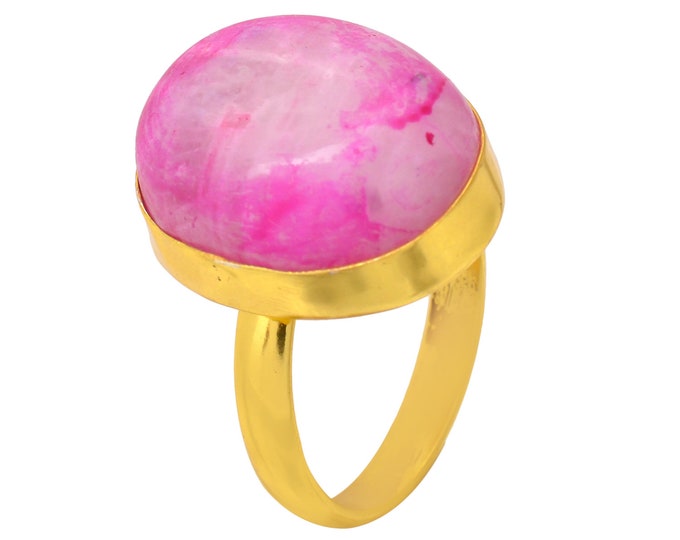 Size 8.5 - Size 10 Pink Moonstone Ring Meditation Ring 24K Gold Ring GPR1724