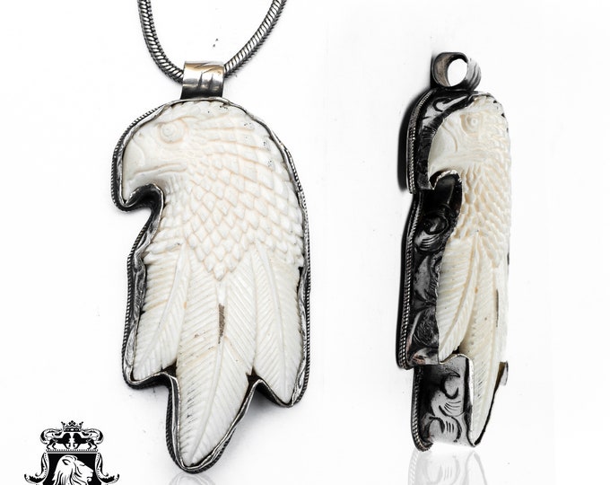 Feathered Eagle Carving Pendant & FREE 3MM Italian 925 Sterling Silver Chain N365