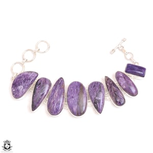 True Purple! Charoite Genuine Gemstone 925 Sterling Silver Bracelet B4574