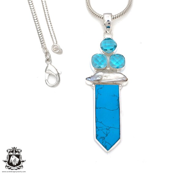 Reconstituted Turquoise Necklace Sterling Silver Flower with Snake Chain Reconstituted Turquoise Necklace Sterling Silver Flower with Snake Chain