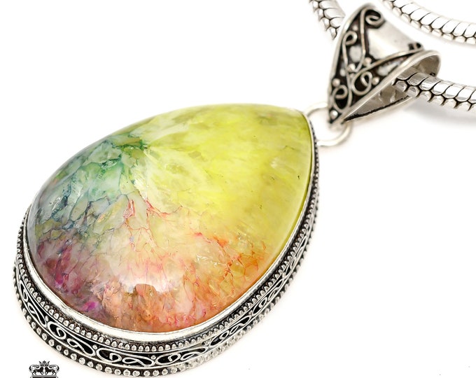 COLORED Irradiated STALACTITE Pendant & FREE 3MM Italian 925 Sterling Silver Chain V1237