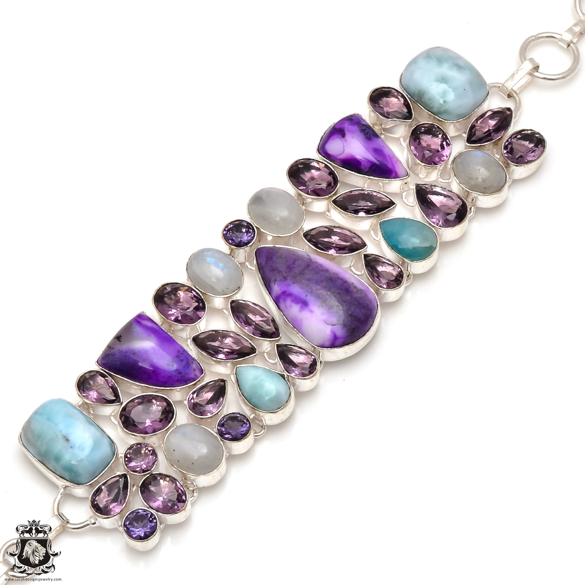 Purple Opal Moonstone Larimar Opal Amethyst 925 Sterling Silver Bracelet B3654