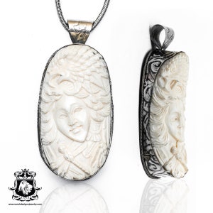 Eagle Lady Carving Pendant & FREE 2MM Italian 925 Sterling Silver Chain N459